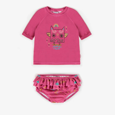 Maillot deux-pièces rose à motifs ethniques, bébé fille