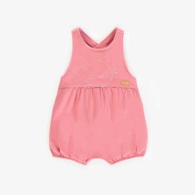 Une-pièce rose ample en coton français extensible, naissance || Pink loose one-piece in stretch French terry, newborn