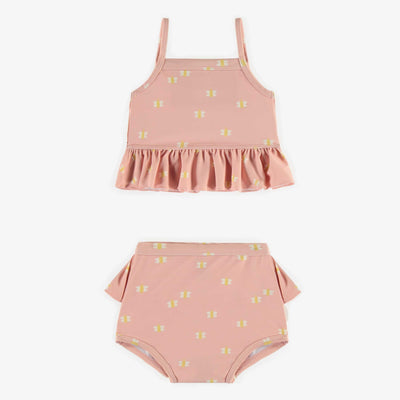 Maillot deux pièces rose avec petits papillons, bébé || Pink two-piece swimsuit with small butterflies, baby