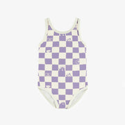 Maillot de bain une pièce mauve à carreaux, enfant || One piece purple plaid swimsuit, child