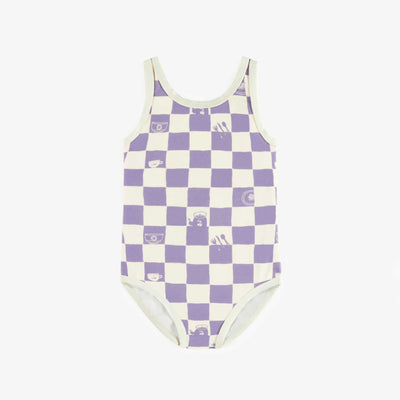 Maillot de bain une pièce mauve à carreaux, enfant || One piece purple plaid swimsuit, child