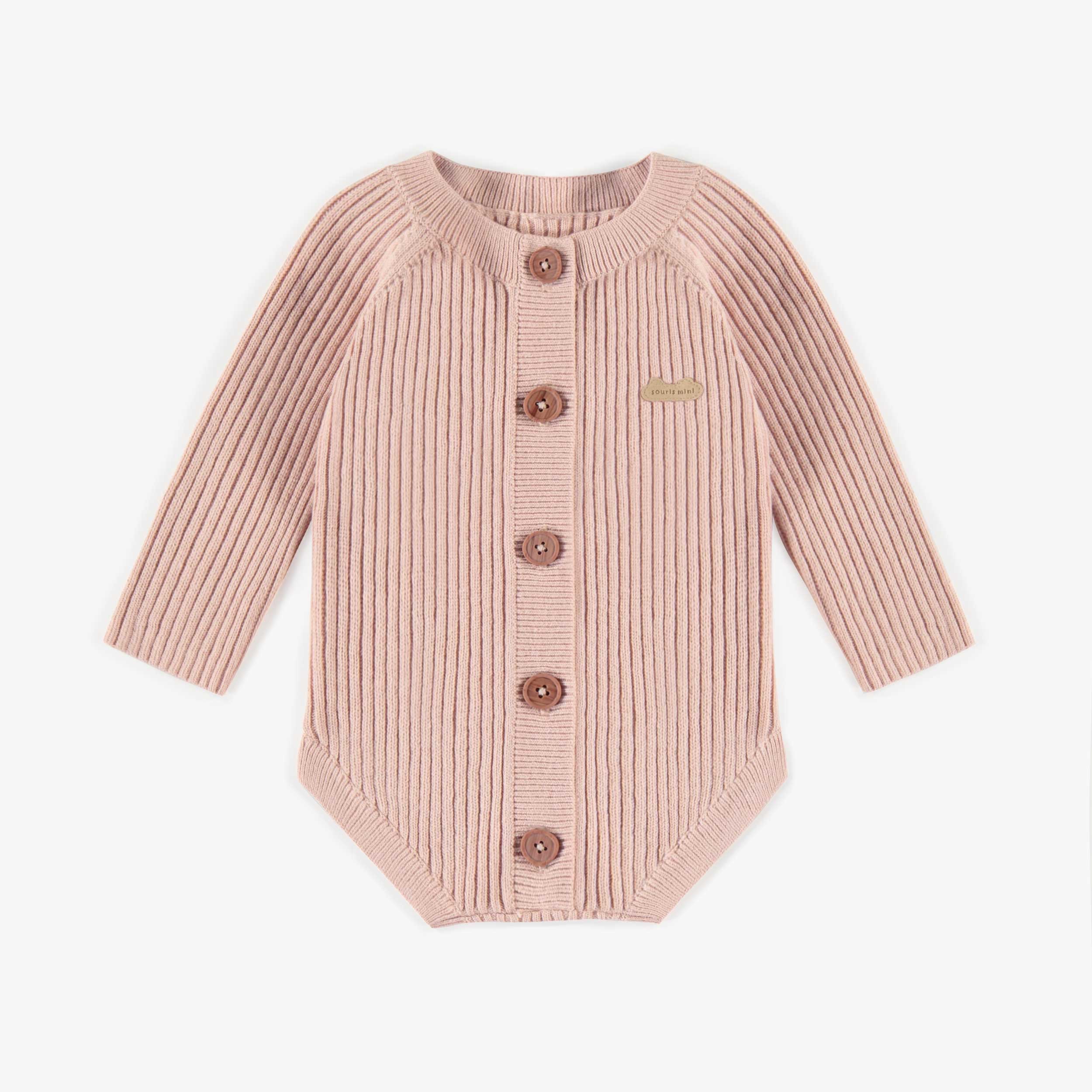 Light pink long sleeves bodysuit in knitwear, newborn